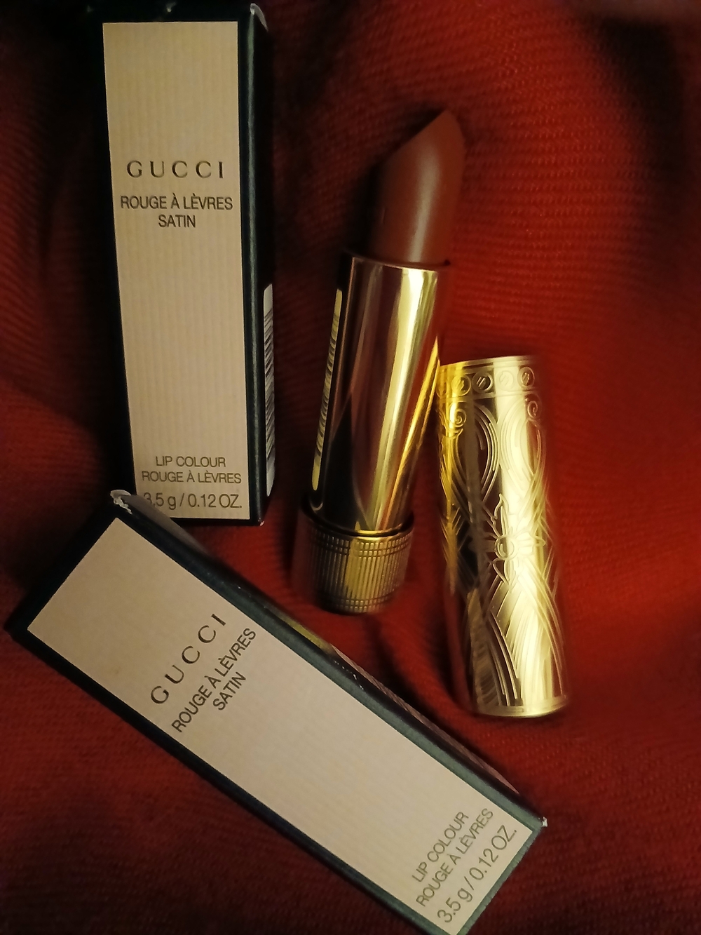 Gucci Satin Lipstick in Warm Brown with Gold Case